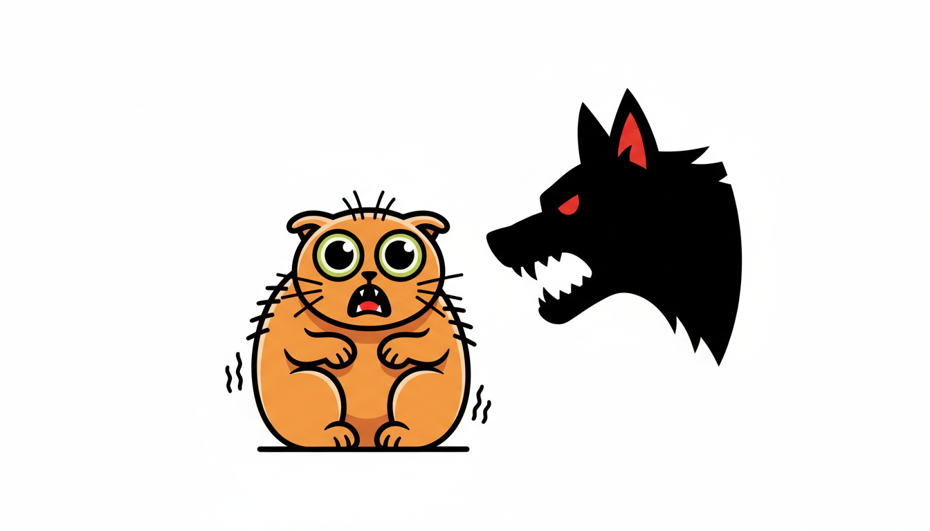Icon of a frightened cat with large pupils facing another animal