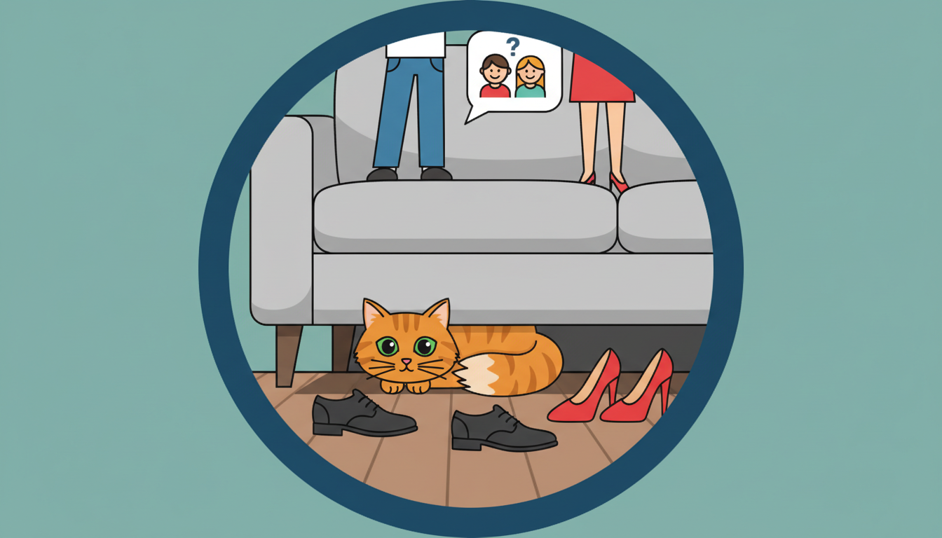 Icon showing a cat hiding under a sofa from visitors